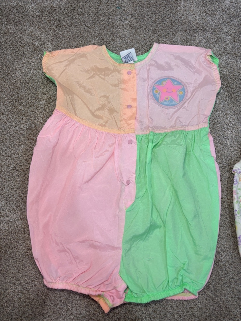 Vintage Oshkosh Baby Girls Bubble Romper Color Block Pastel Star Outfit USA 24 m